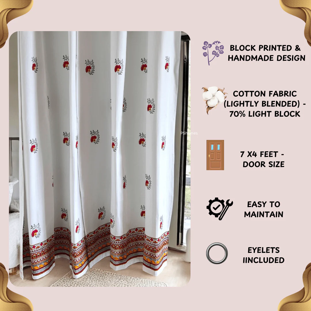 Madhubani Cotton Door Curtain - Set of 2 (7 x 4 ft) - Image 5