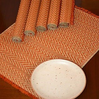Madurkathi Chevron Tassels Placemats - Rust (Set of 6) - Image 3