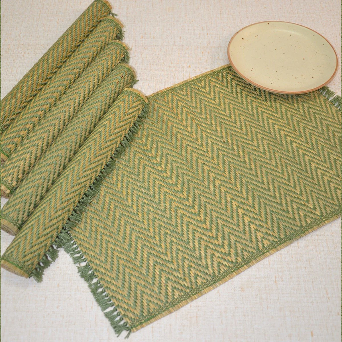 Madurkathi Chevron Tassels Placemats - Rust (Set of 6) - Image 5
