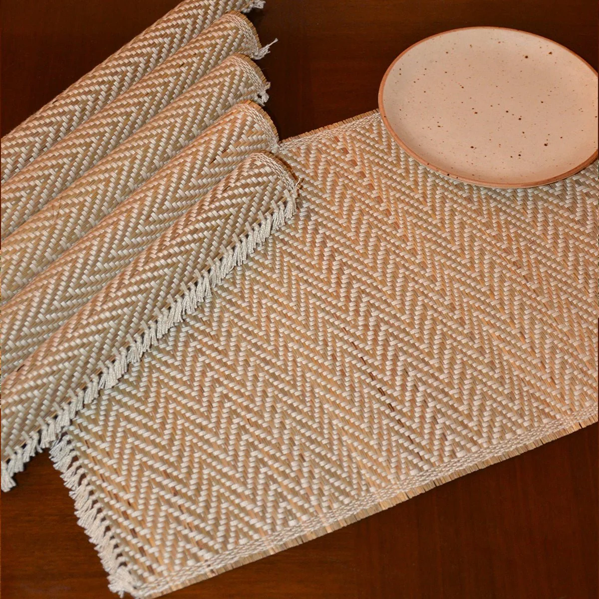 Madurkathi Chevron Tassels Placemats - Rust (Set of 6) - Image 6