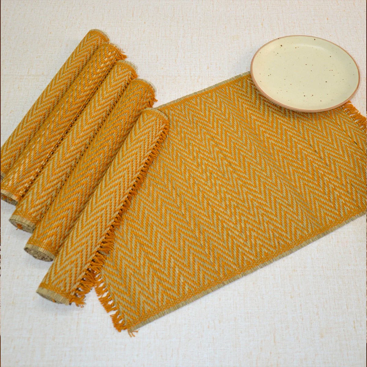 Madurkathi Chevron Tassels Placemats - Rust (Set of 6) - Image 7