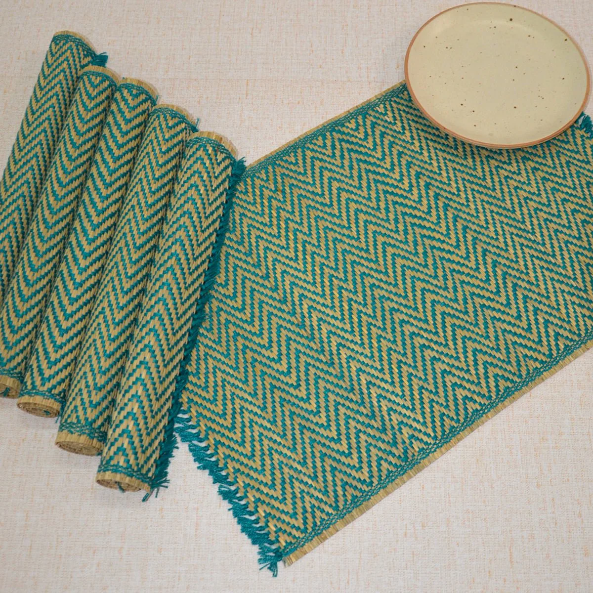 Madurkathi Chevron Tassels Placemats - Rust (Set of 6) - Image 8