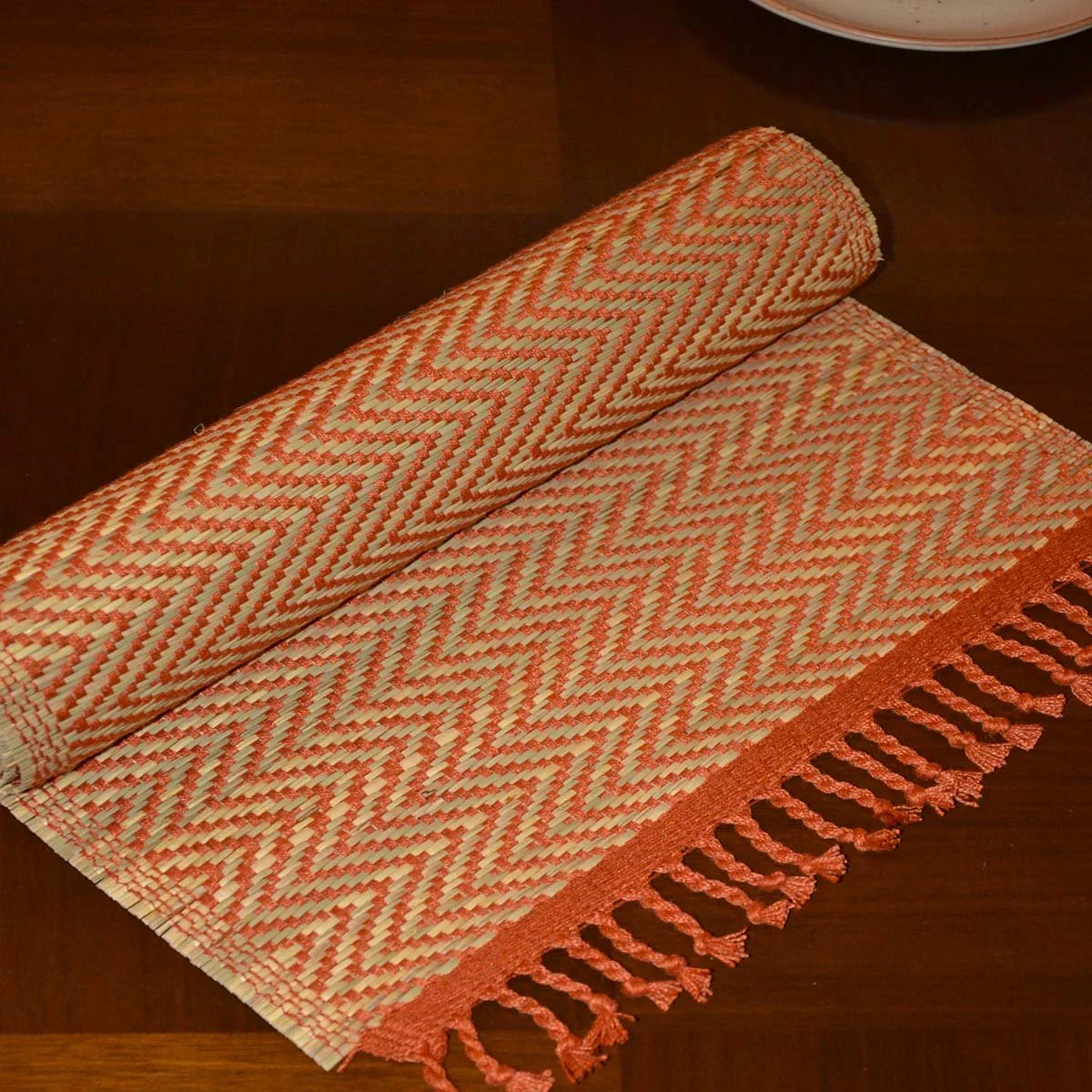 Madurkathi Tassels Chevron Table Runner - Image 2