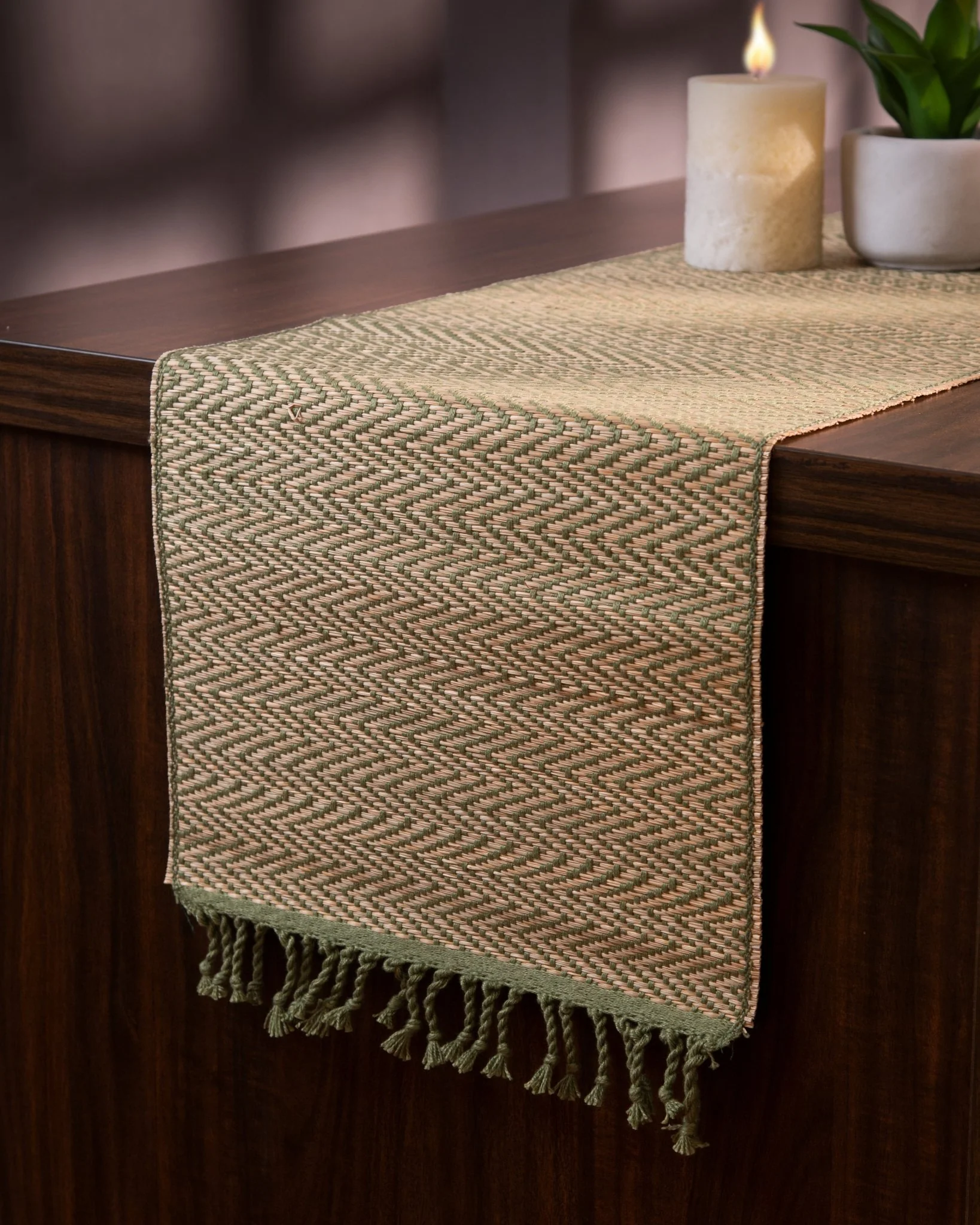 Madurkathi Tassels Chevron Table Runner - Image 5