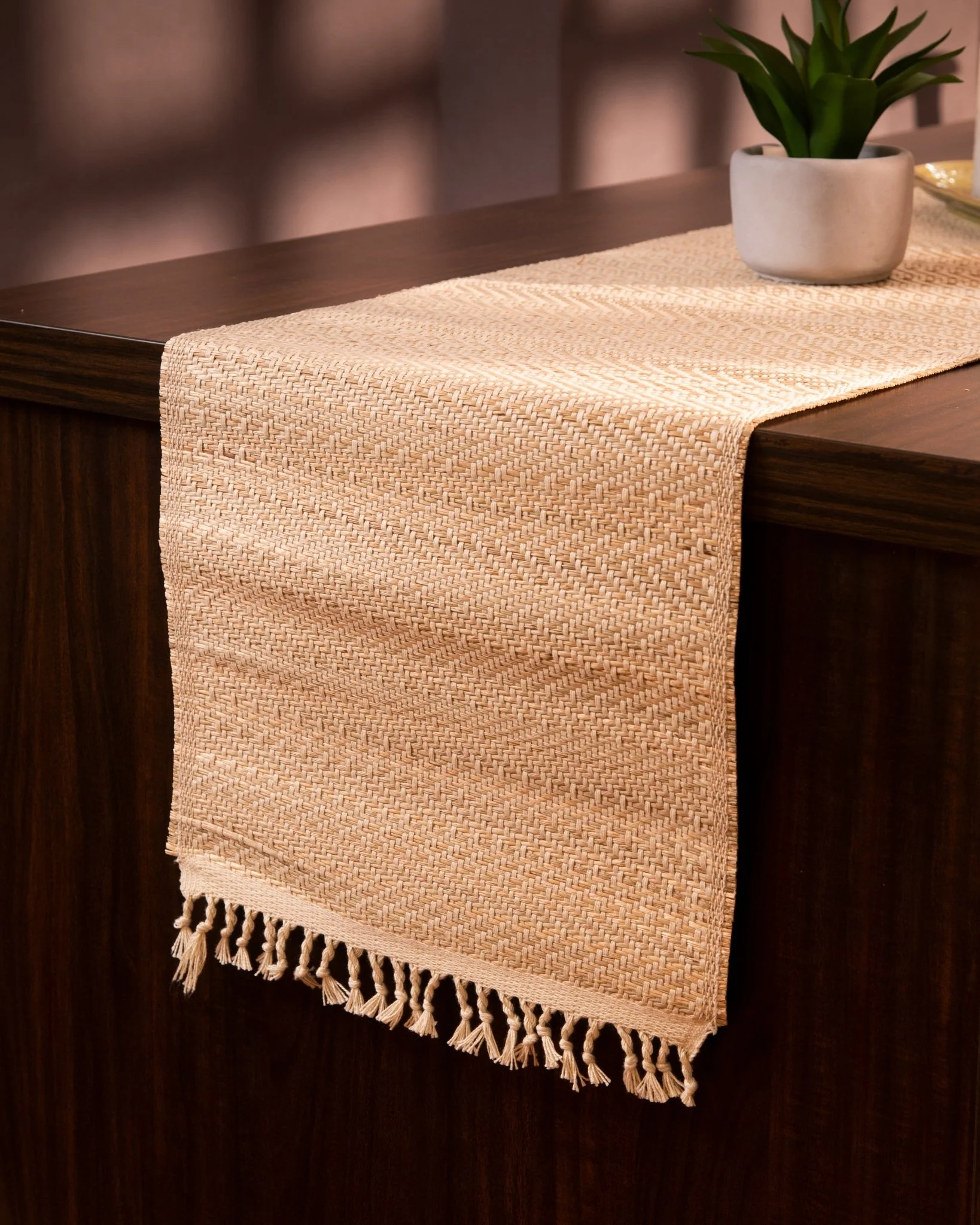 Madurkathi Tassels Chevron Table Runner - Image 8