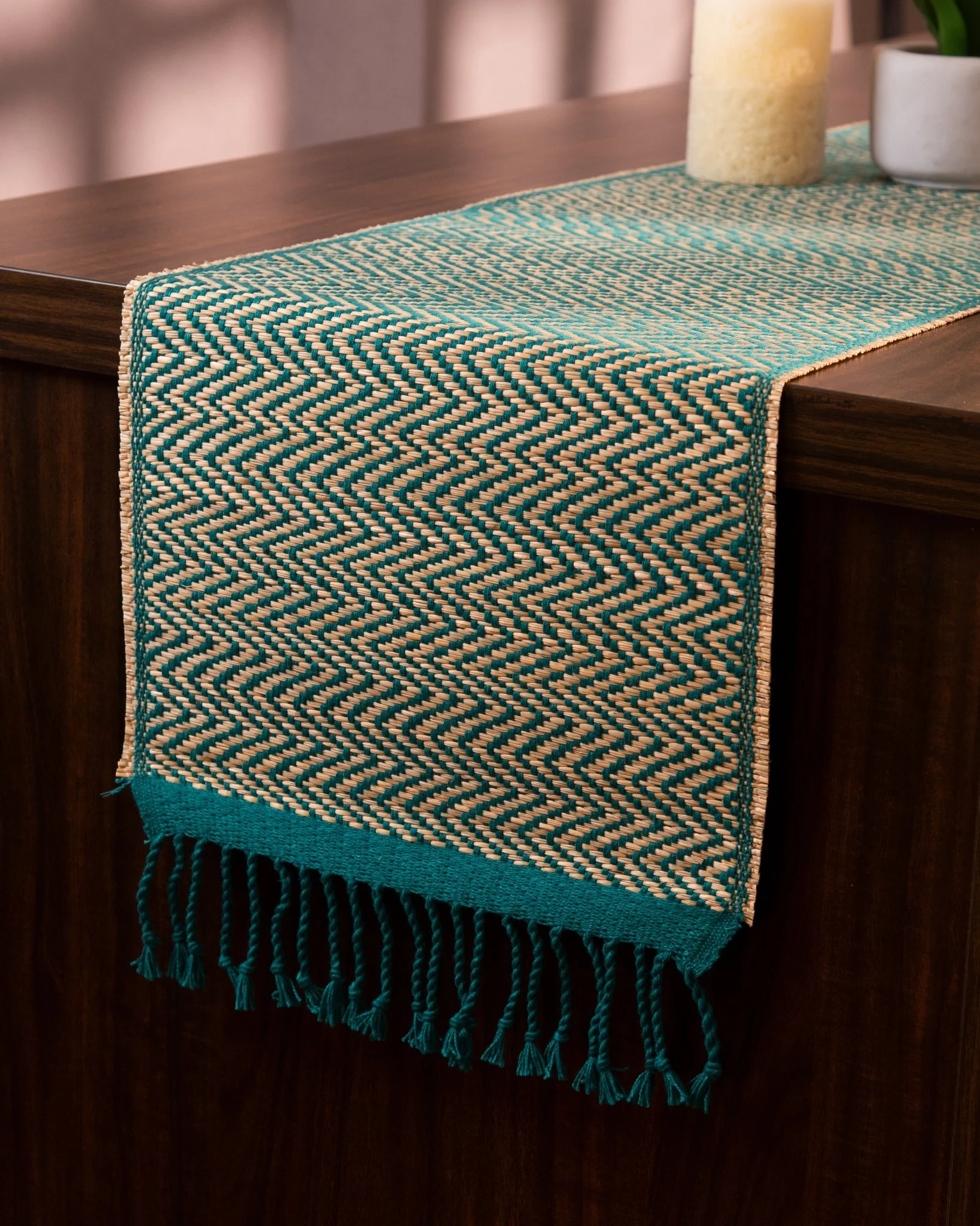 Madurkathi Tassels Chevron Table Runner Large