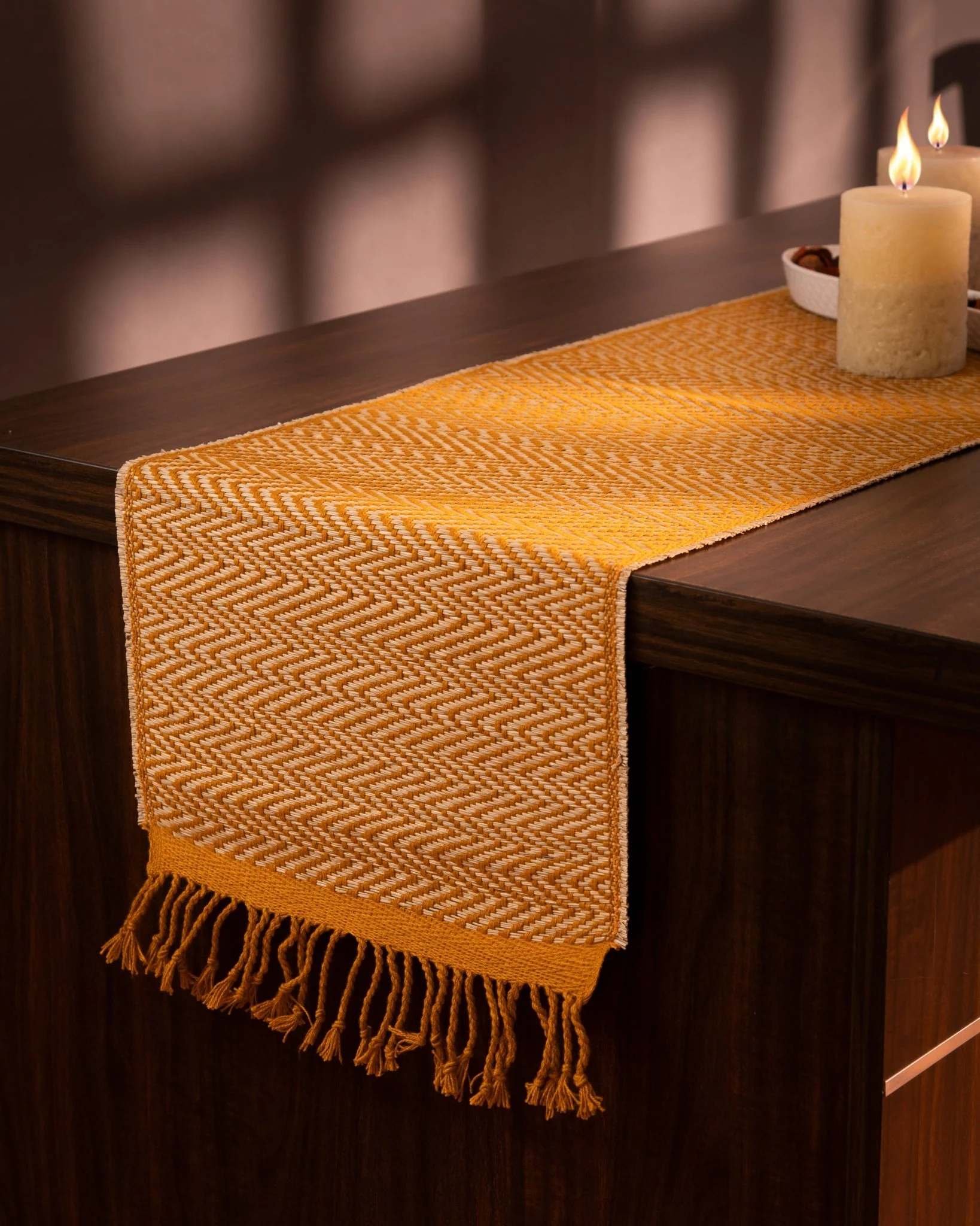 Madurkathi Tassels Chevron Table Runner Large - Image 2
