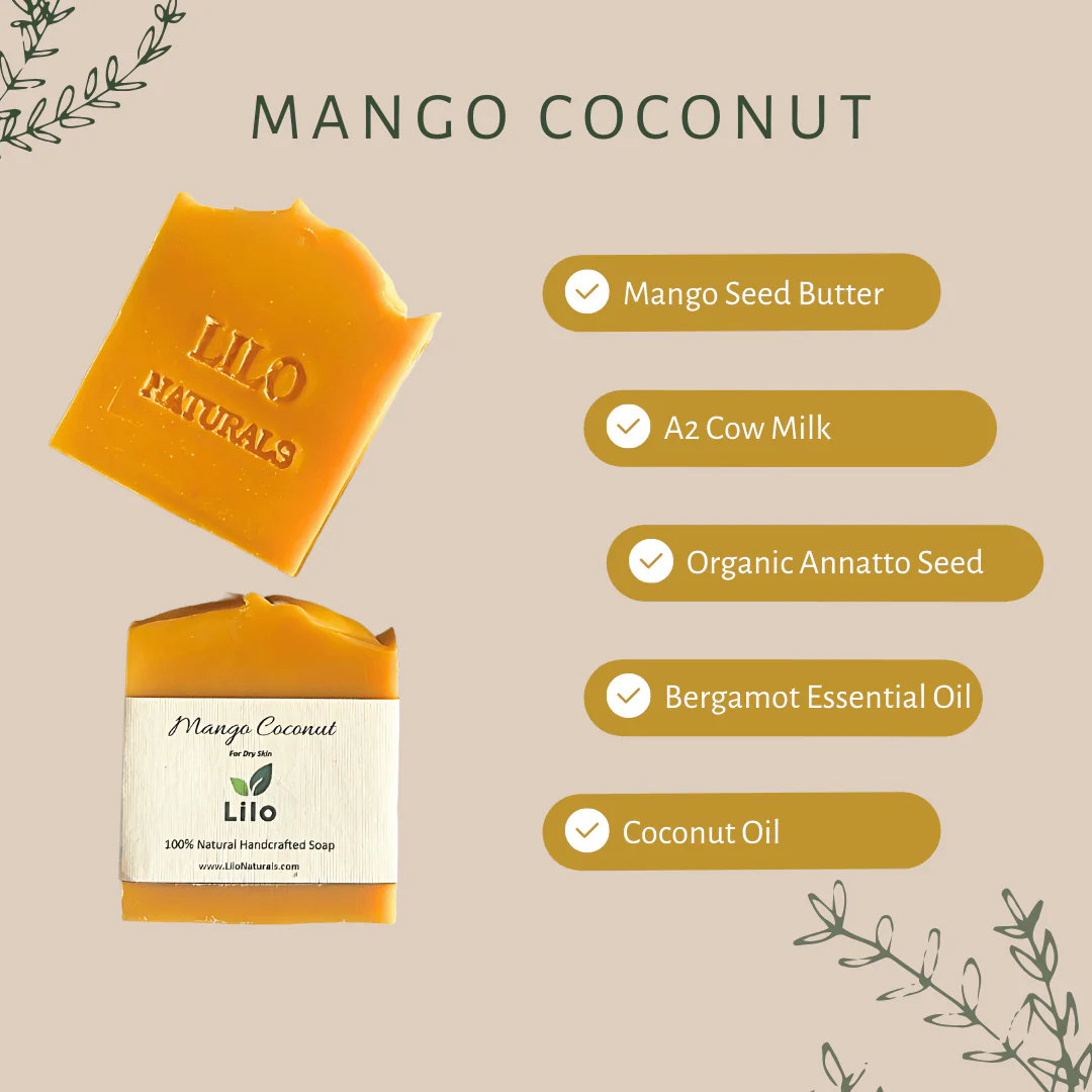 Mango Coconut Bar Soap for Dry Skin with Annatto & A2 Milk - Image 3