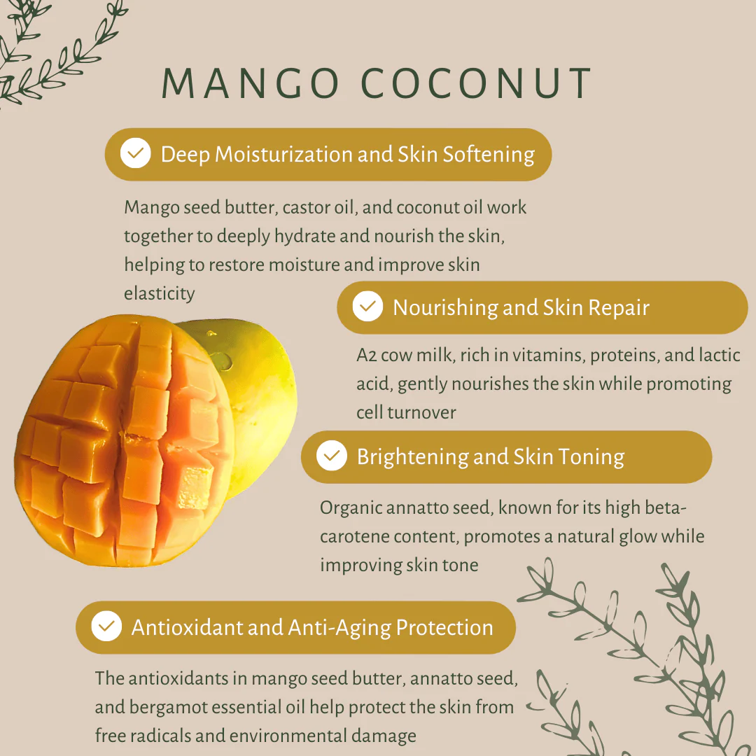 Mango Coconut Bar Soap for Dry Skin with Annatto & A2 Milk - Image 4