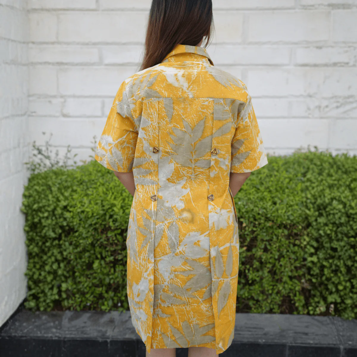 Marigold Leaftrace Eco-Printed Shirt Dress for Women | Organic Cotton - Image 4