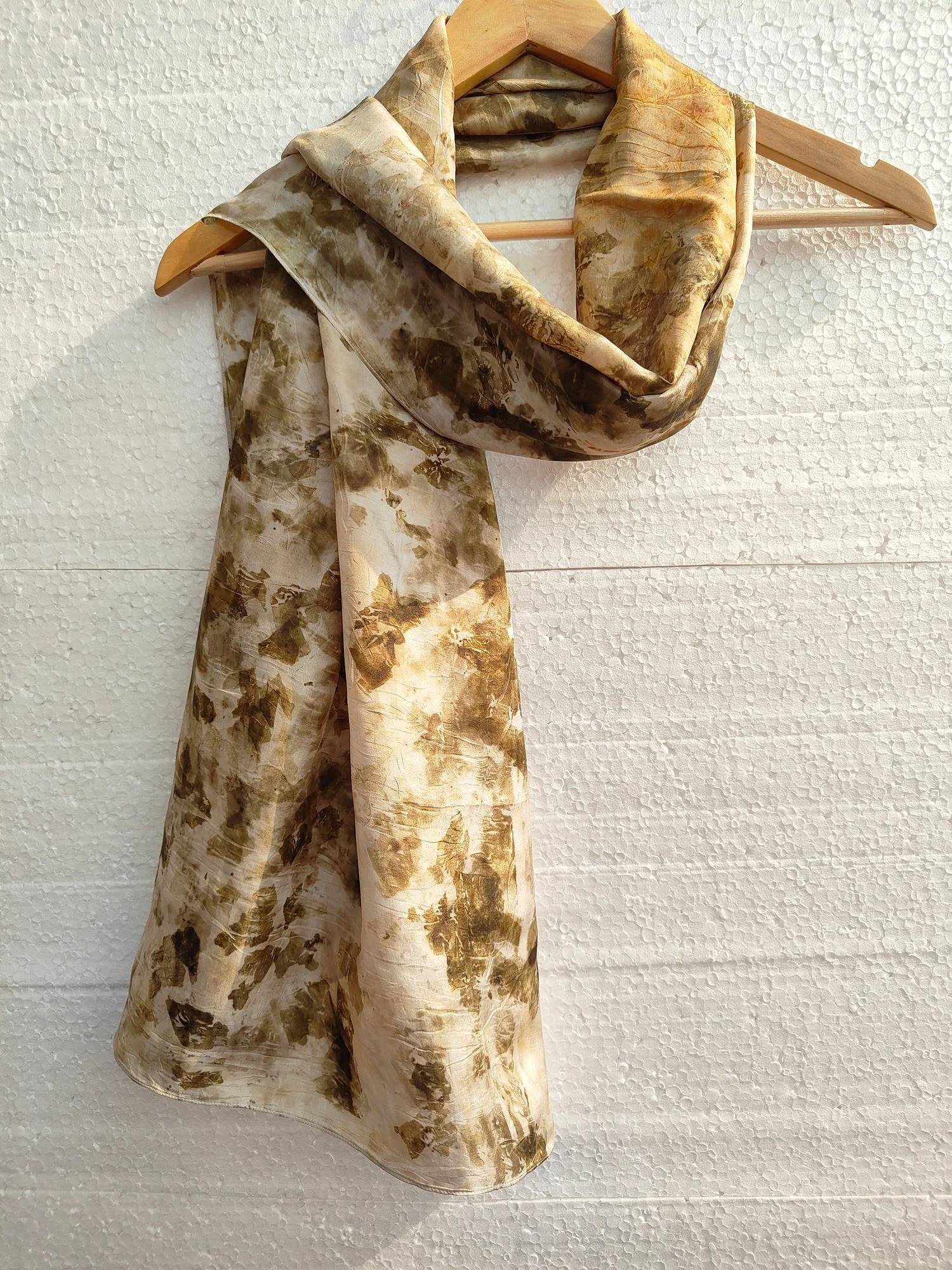 Marigold & Onion-Dyed Pure Silk Scarf – Handmade & Ecoprinted