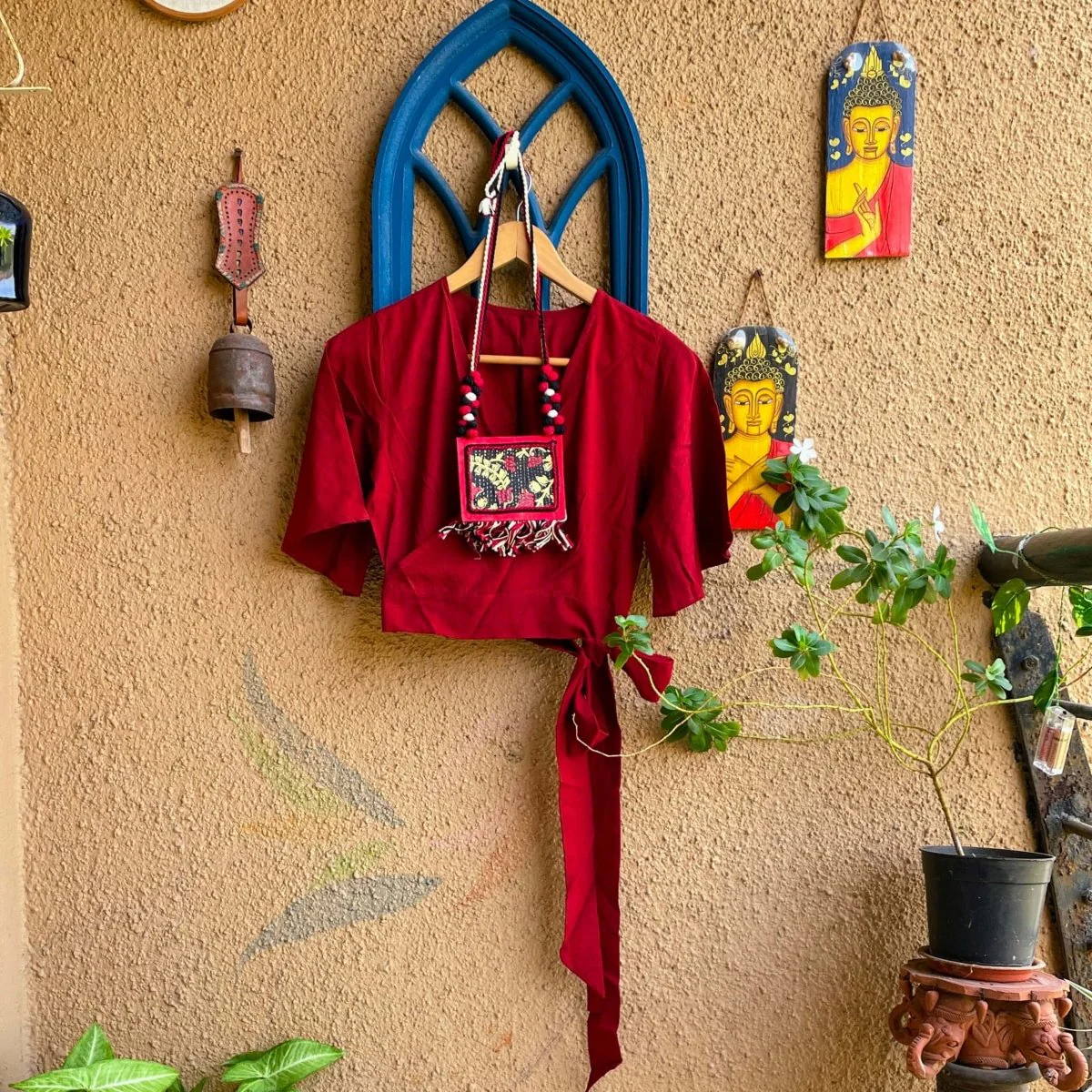 Maroon cotton readymade blouse - Image 2