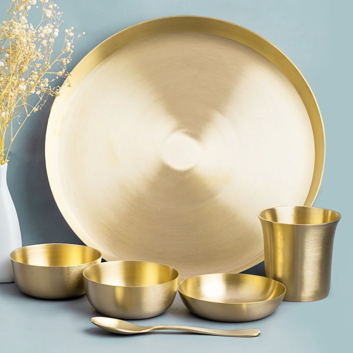 Matt Finish Handmade Bronze Thali Plate- Complete Set - Image 2