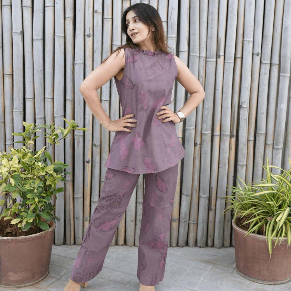 Mauve Mist Botanical Co-ord Set for Women | Organic Cotton Eco-Printed - Image 5