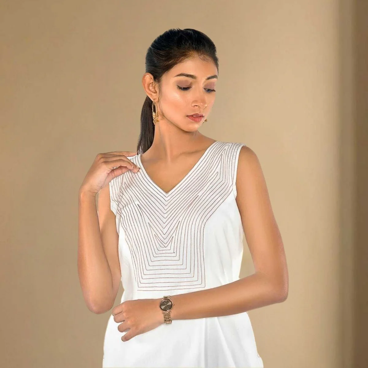 Meira White Organic Cotton Embroidered White Dress - Image 2