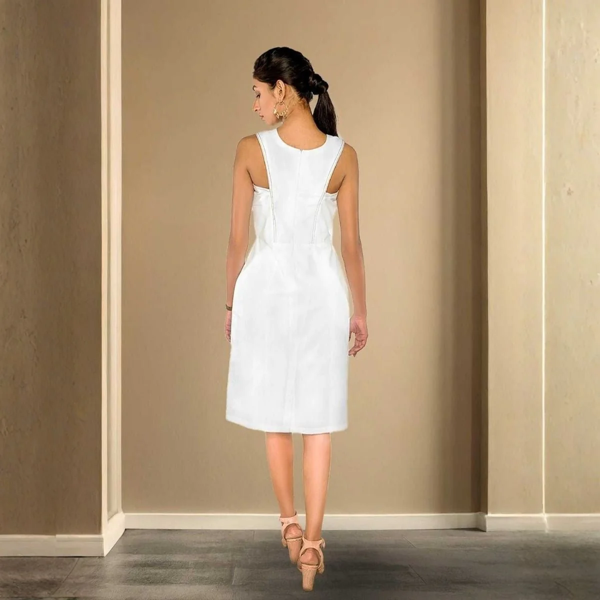 Meira White Organic Cotton Embroidered White Dress - Image 3