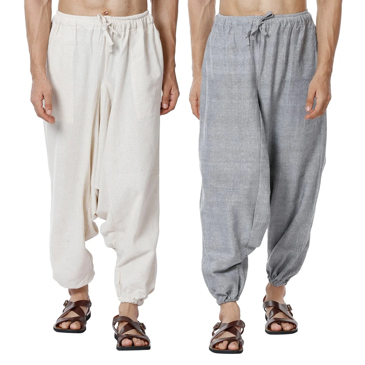 Men's Harem Pack of 2 | Cream & Grey | Fits Waist Sizes 28 to 36