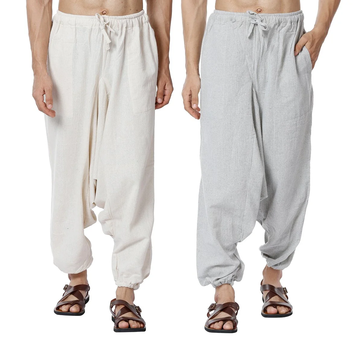 Men's Harem Pack of 2 | Cream & Grey | Fits Waist Sizes 28 to 36