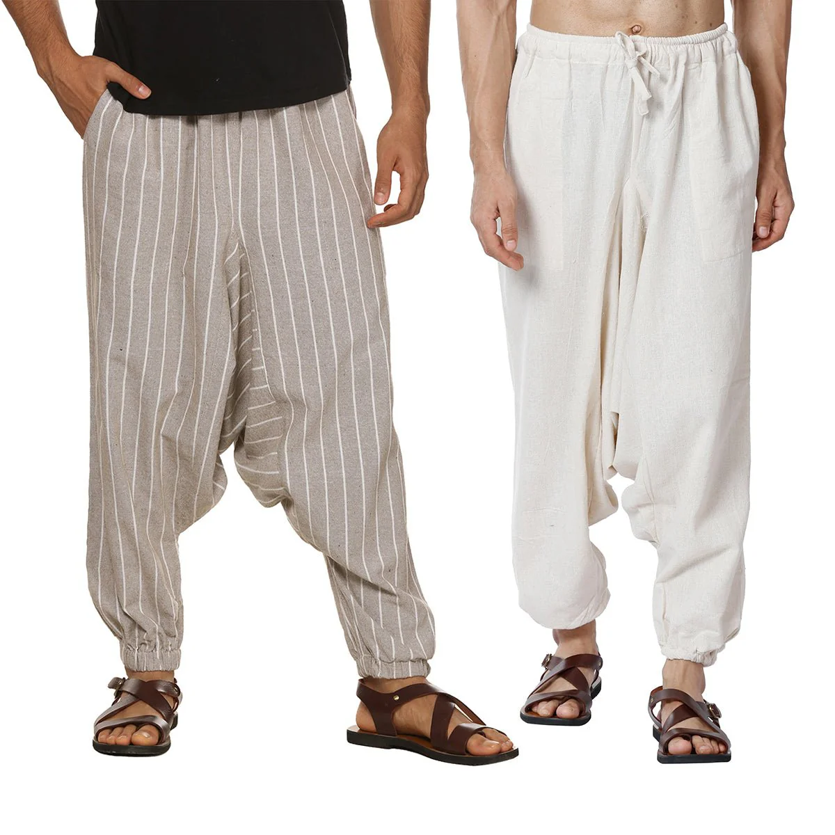 Men's Harem Pants Pack of 2 | Cream & Grey | Fits Waist Size 28 to 36