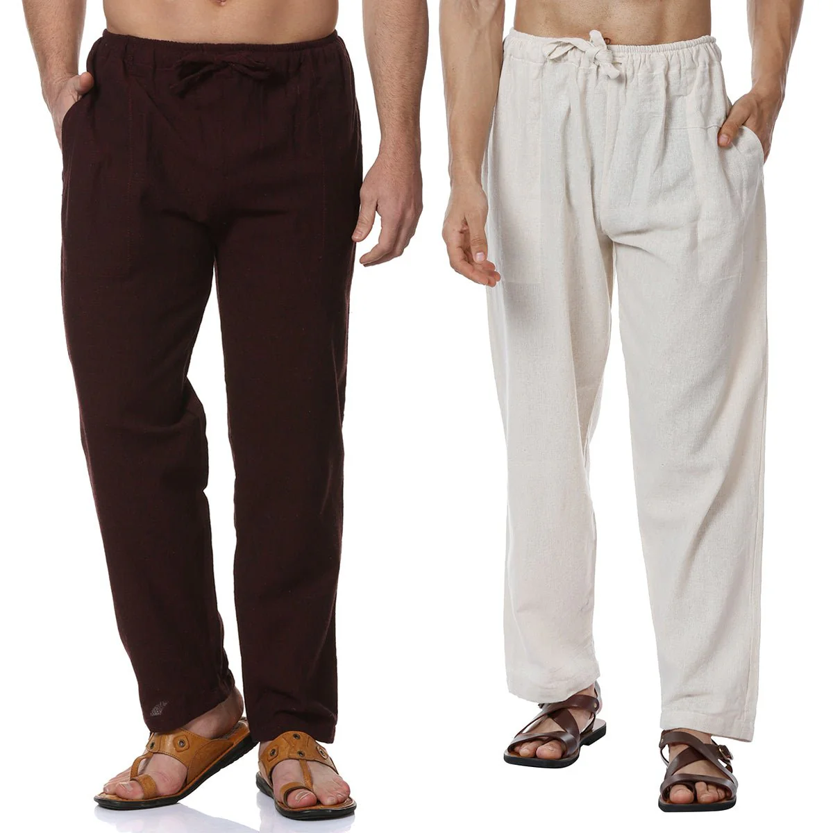 Men's Pyjama Pack of 2 | Cream and Maroon | Fits Waist Sizes 28" to 36