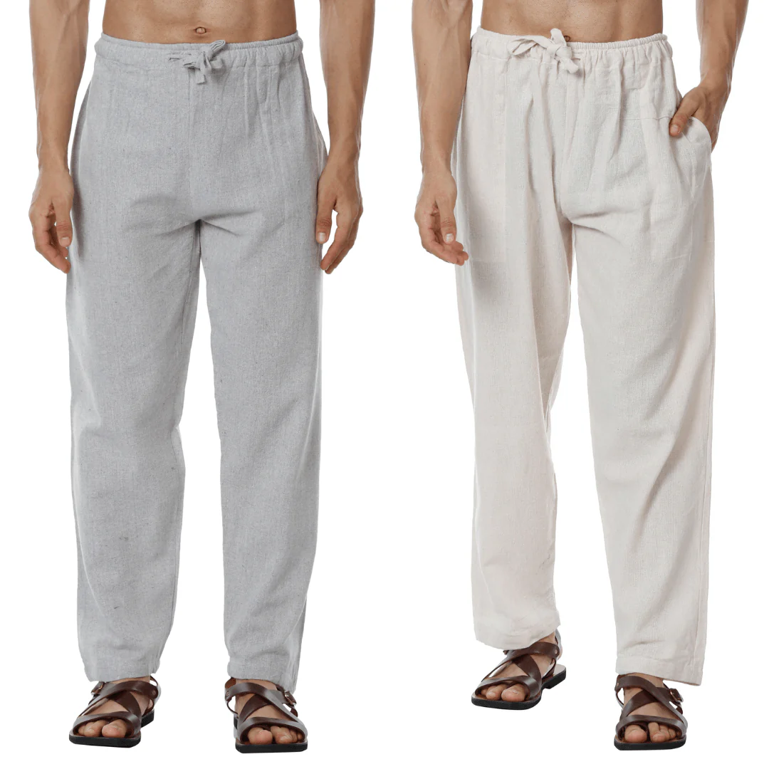 Men's Pyjama Pack of 2 | Cream & Grey | Fits Waist Sizes 28" to 36" - Image 9