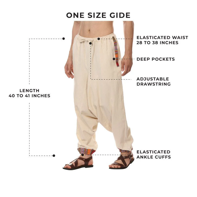 Men's Tribal Harem | Cream | Fits Waist Sizes 28 to 36 Inches - Image 3