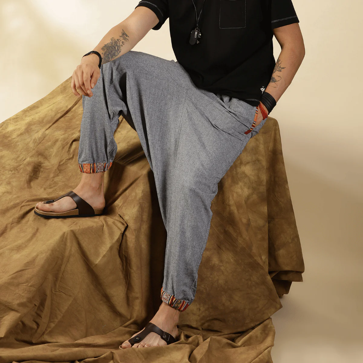 Men's Tribal Harem | Grey | Fits Waist Sizes 28 to 36 Inches - Image 4