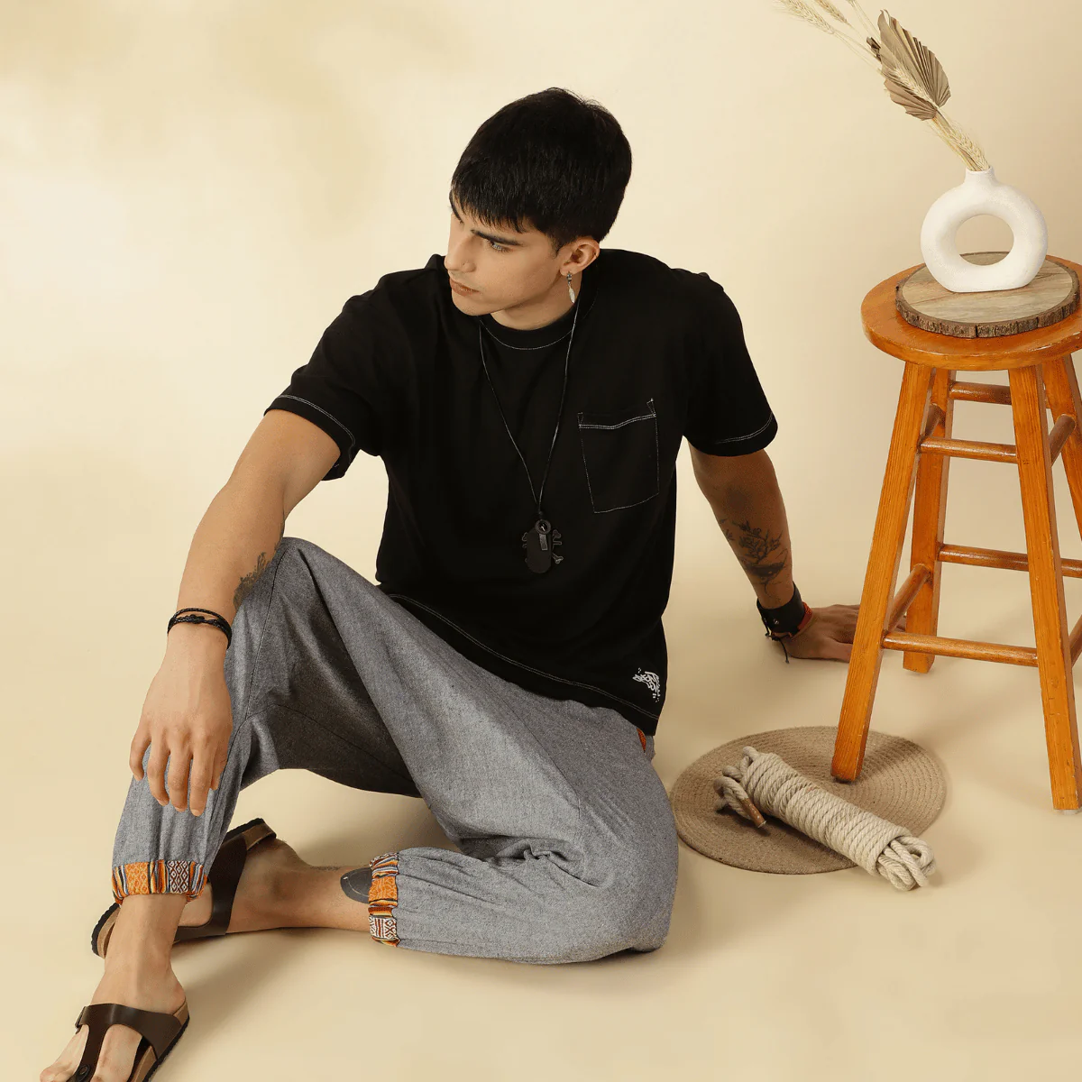 Men's Tribal Harem | Grey | Fits Waist Sizes 28 to 36 Inches - Image 5