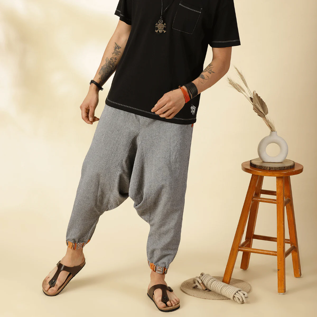 Men's Tribal Harem | Grey | Fits Waist Sizes 28 to 36 Inches - Image 7