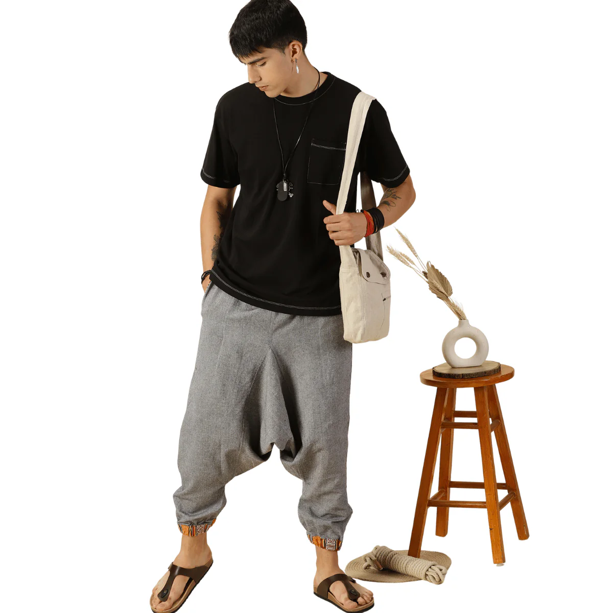 Men's Tribal Harem | Grey | Fits Waist Sizes 28 to 36 Inches - Image 8