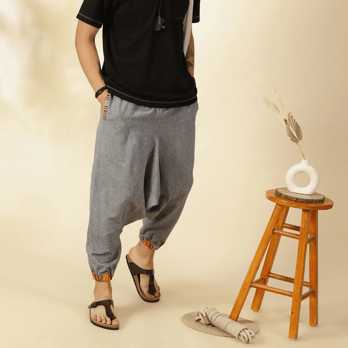 Men's Tribal Harem | Grey | Fits Waist Sizes 28 to 36 Inches - Image 9