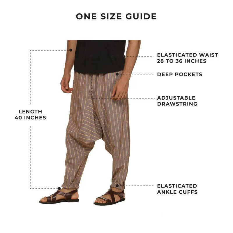 Men's Harem Pant | Brown Stripes | Fits Waist Size 28" to 36" - Image 3