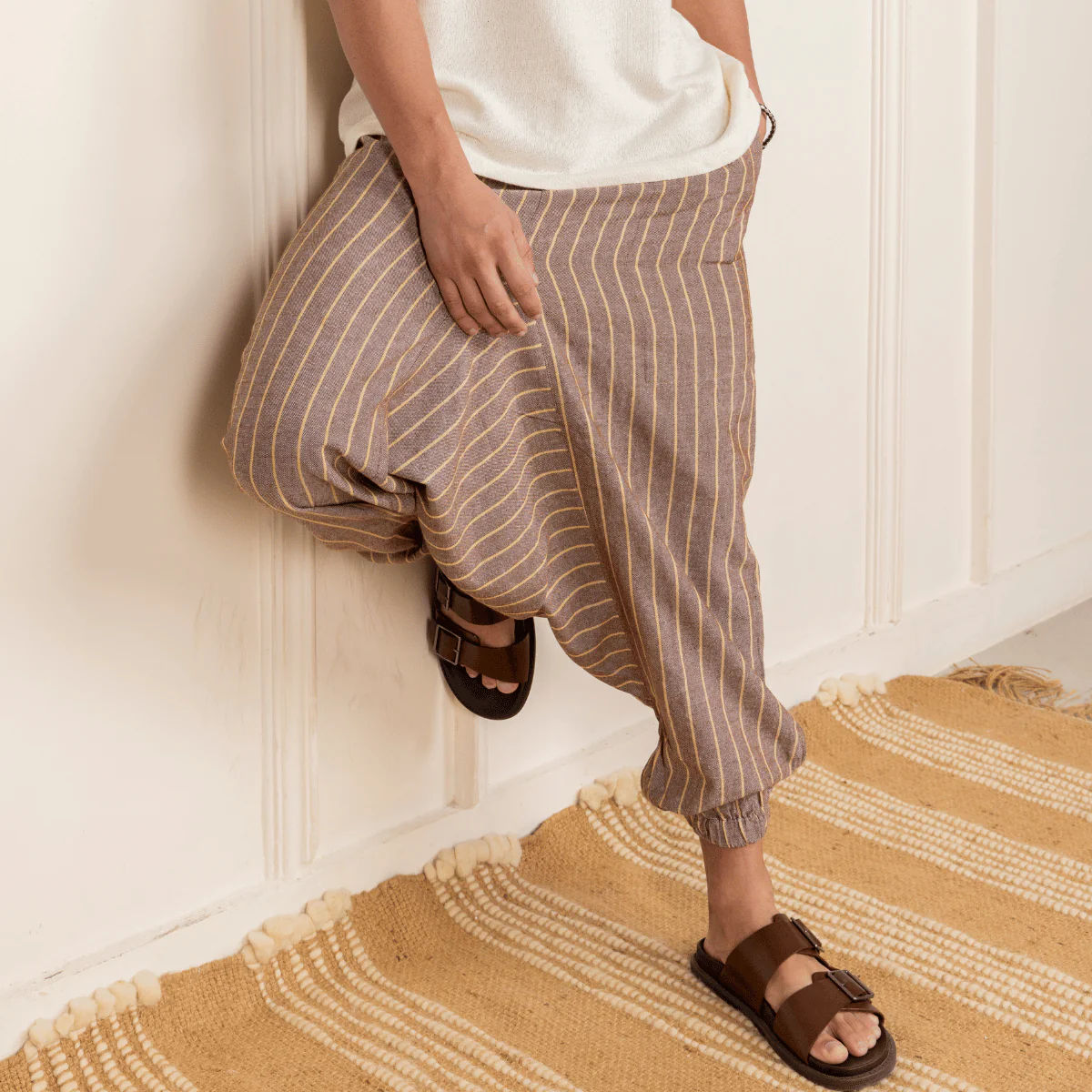 Men's Harem Pant | Brown Stripes | Fits Waist Size 28" to 36" - Image 4