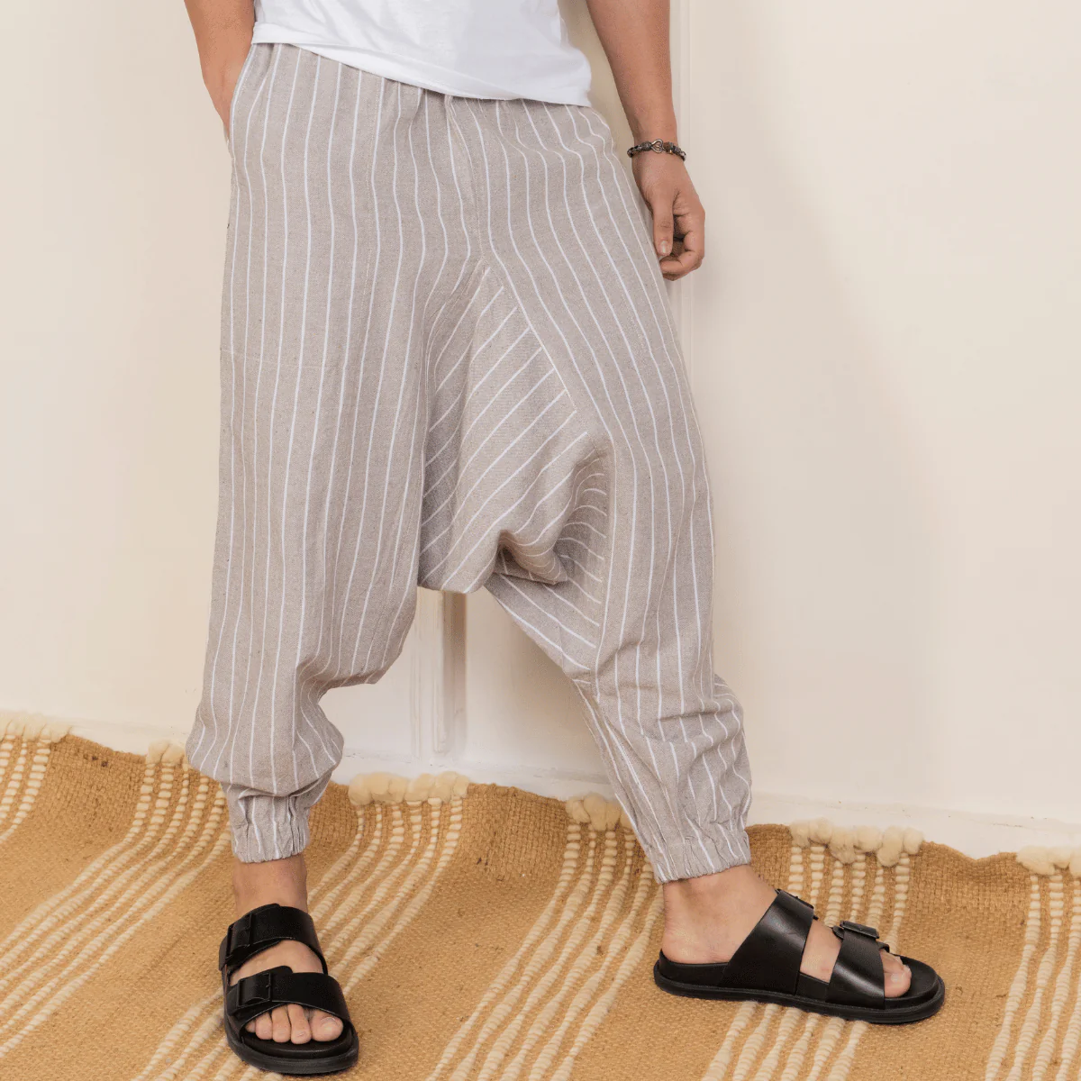 Men's Harem Pant | Grey Stripes | Fits Waist Size 28" to 36"