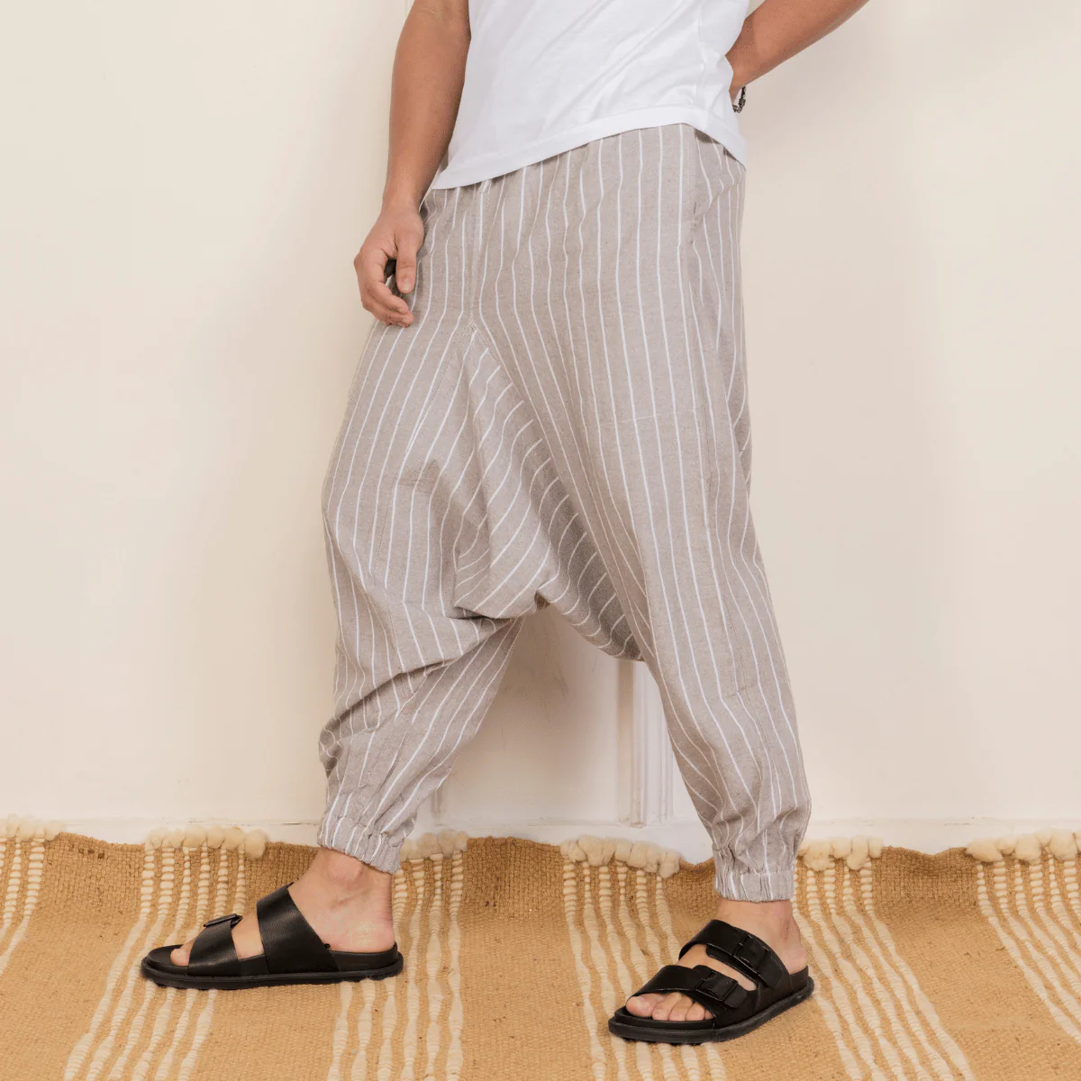 Men's Harem Pant | Grey Stripes | Fits Waist Size 28" to 36" - Image 5
