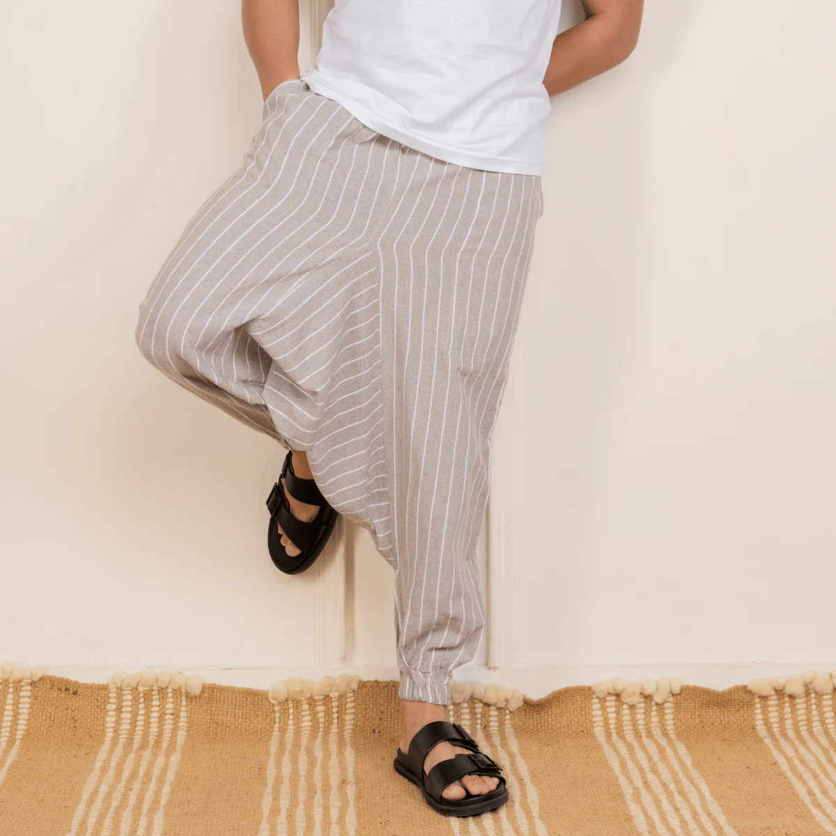 Men's Harem Pant | Grey Stripes | Fits Waist Size 28" to 36" - Image 6