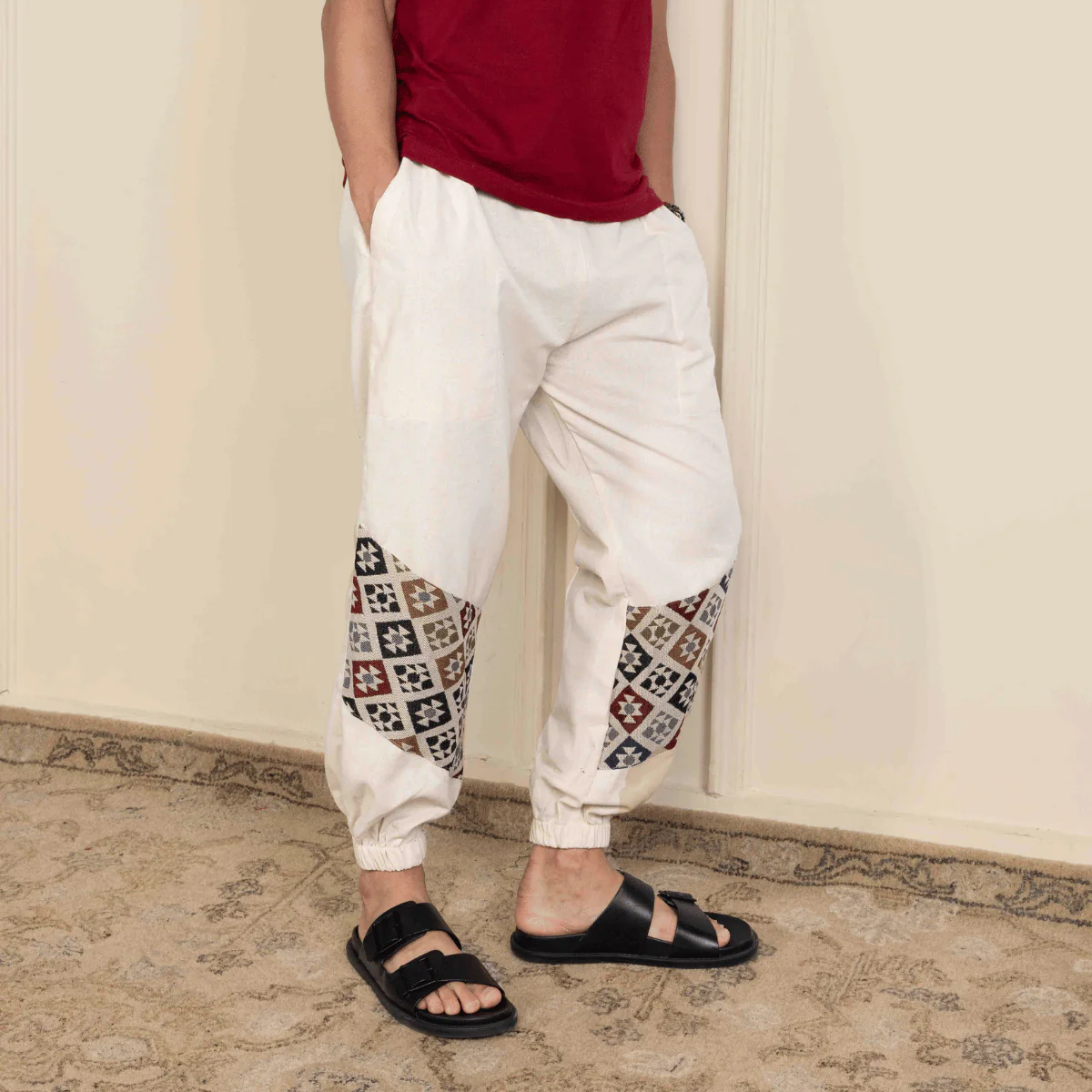 Men's Joggers | Cream Patterned Patch | Fits Waist Sizes 30" to 38" - Image 2