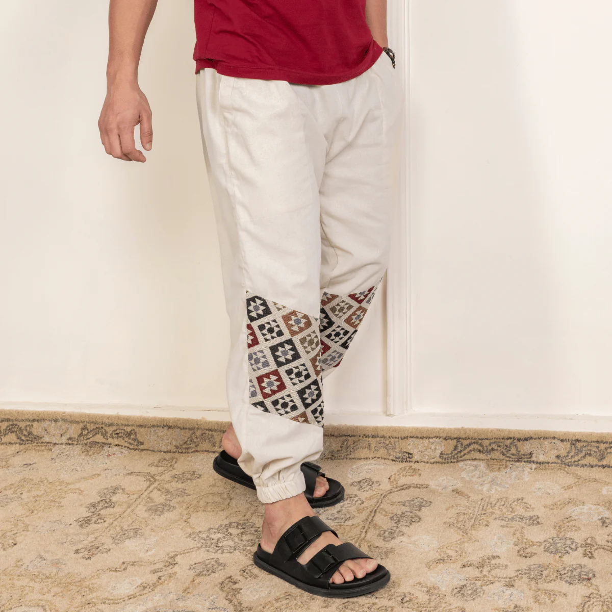 Men's Joggers | Cream Patterned Patch | Fits Waist Sizes 30" to 38" - Image 4
