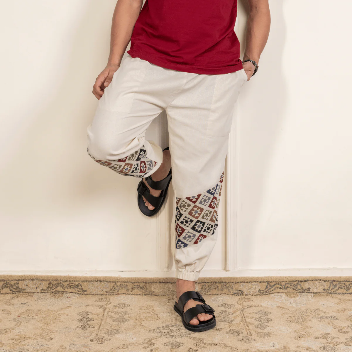 Men's Joggers | Cream Patterned Patch | Fits Waist Sizes 30" to 38" - Image 5