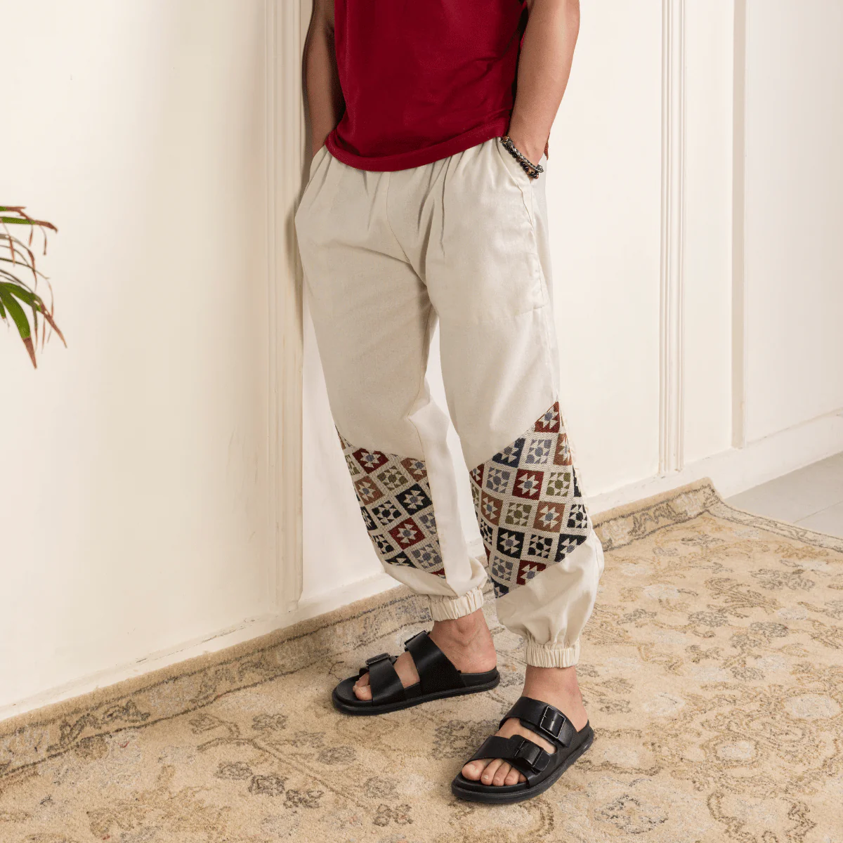 Men's Joggers | Cream Patterned Patch | Fits Waist Sizes 30" to 38" - Image 7