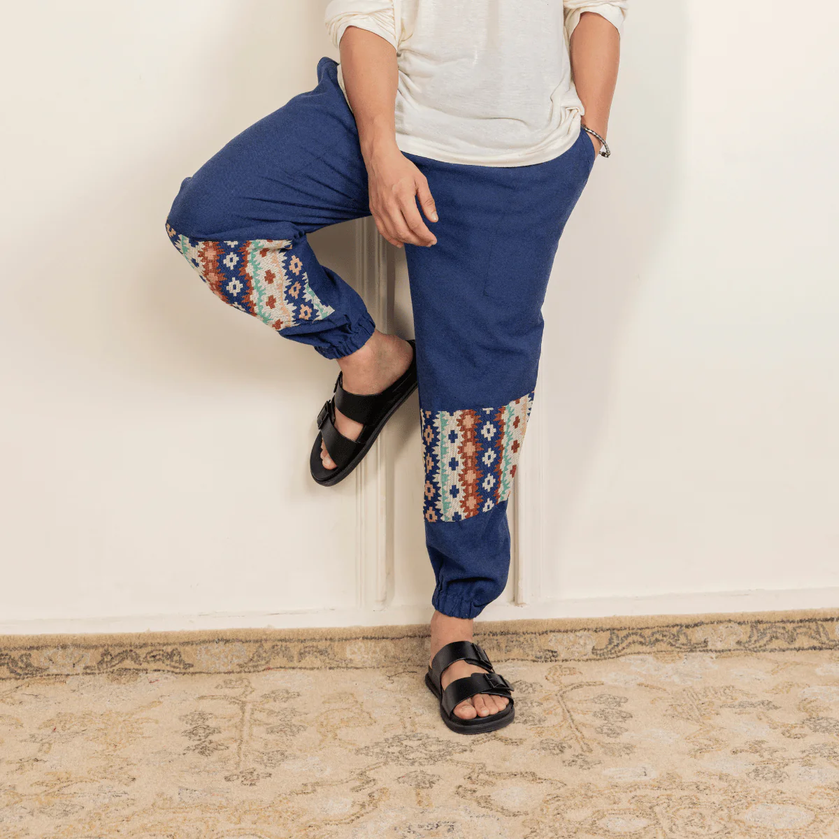 Men's Joggers | Blue  Patterned Patch | Fits Waist Sizes 30" to 38" - Image 7