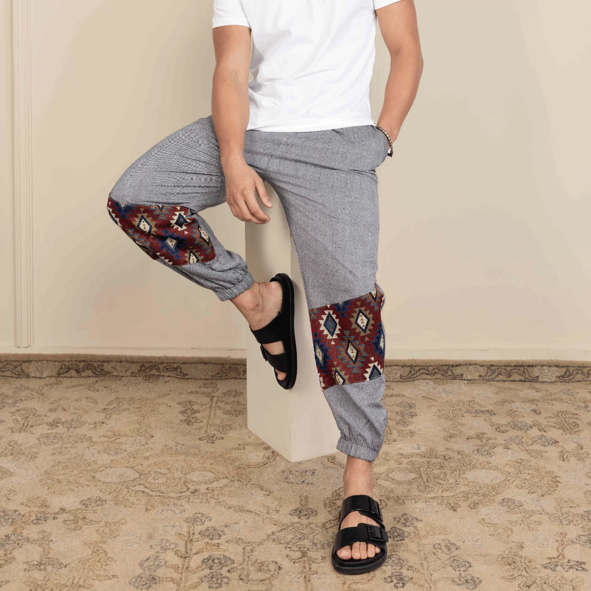 Men's Joggers | Grey Patterned Patch | Fits Waist Sizes 30" to 38" - Image 4