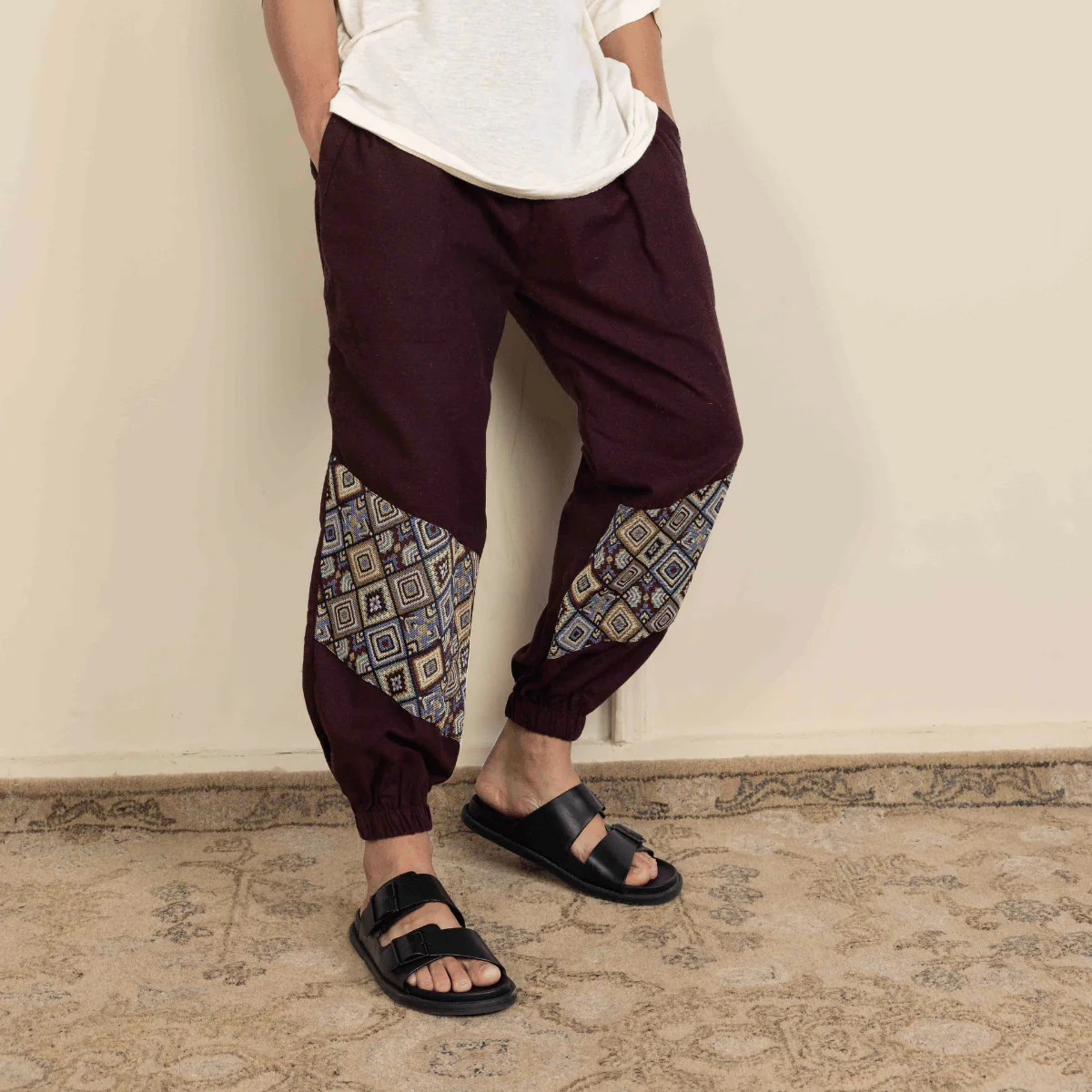 Men's Joggers | Maroon Patterned Patch | Fits Waist Sizes 30" to 38" - Image 4
