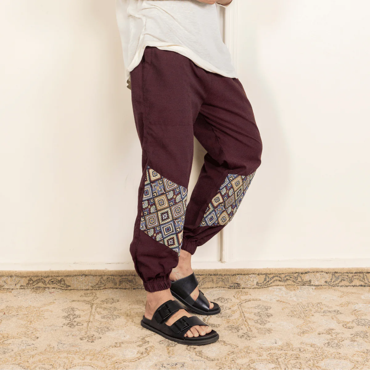 Men's Joggers | Maroon Patterned Patch | Fits Waist Sizes 30" to 38" - Image 5