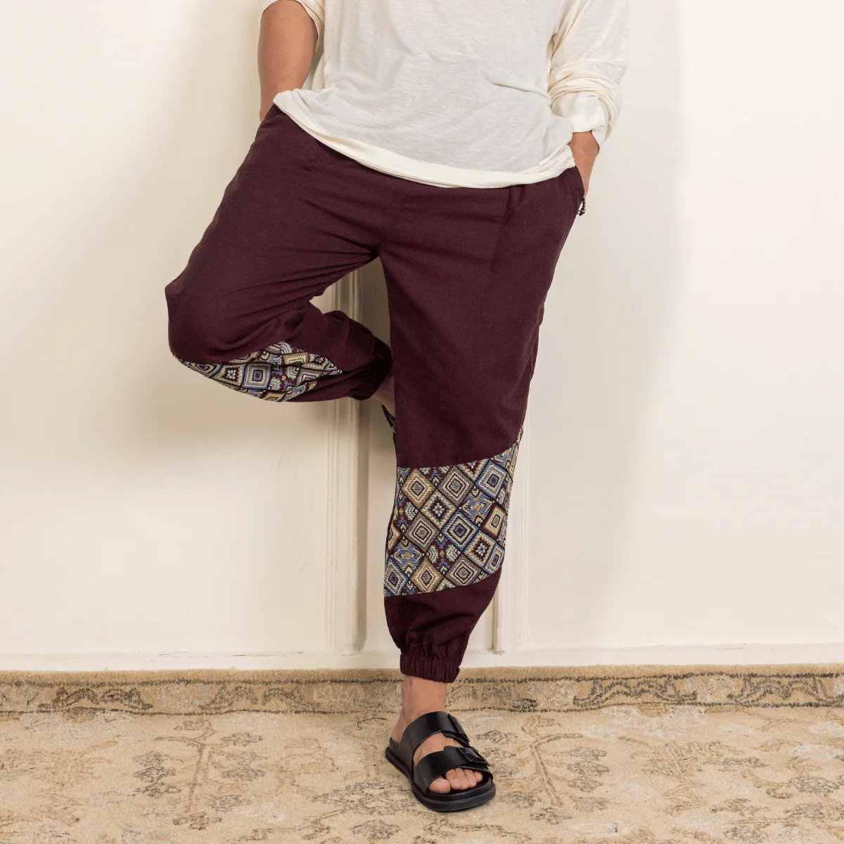 Men's Joggers | Maroon Patterned Patch | Fits Waist Sizes 30" to 38" - Image 6