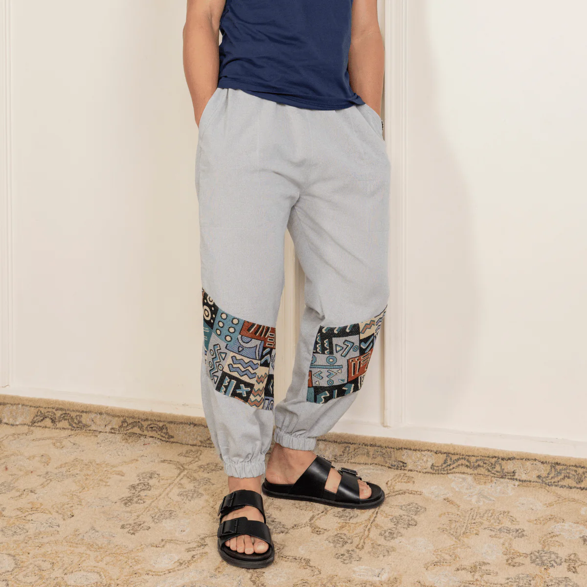 Men's Joggers | Sage Grey Patterned Patch | Fits Waist Sizes 30" to 38 - Image 2