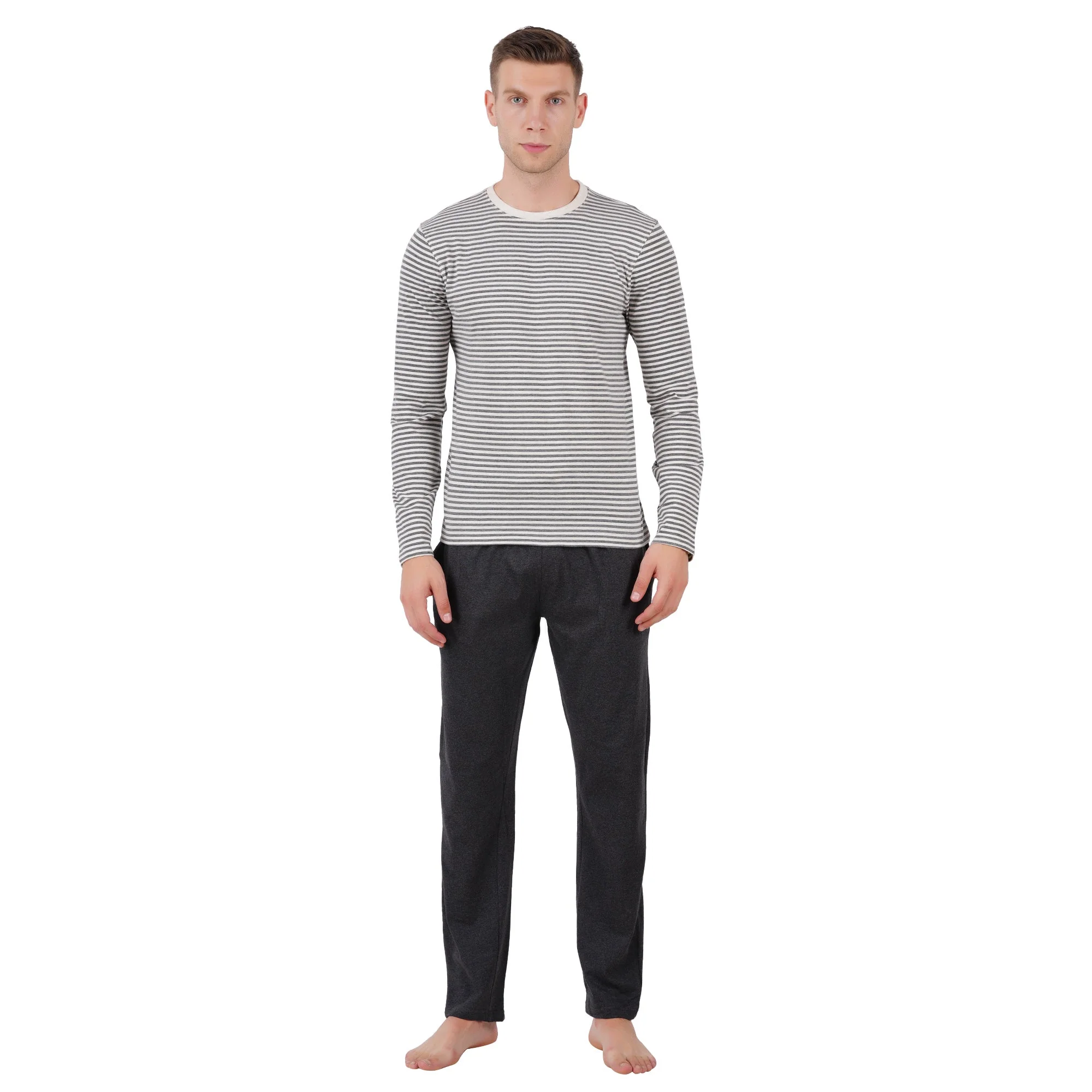 Men’s Grey Melange Nightwear Set | Comfortable Cotton Sleepwear