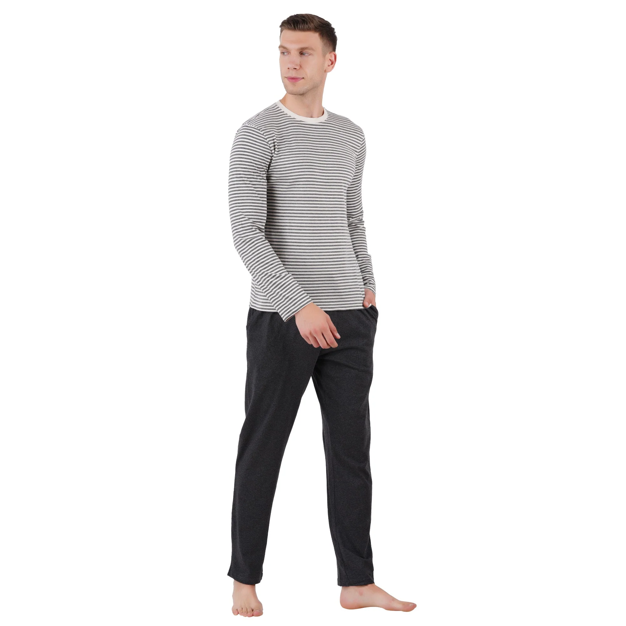 Men’s Grey Melange Nightwear Set | Comfortable Cotton Sleepwear - Image 3