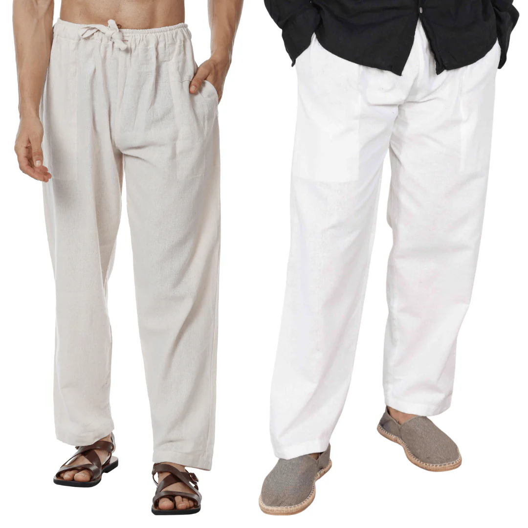 Men's Pyjama Pack of 2 | Cream & White | Fits Waist Sizes 28" to 36"