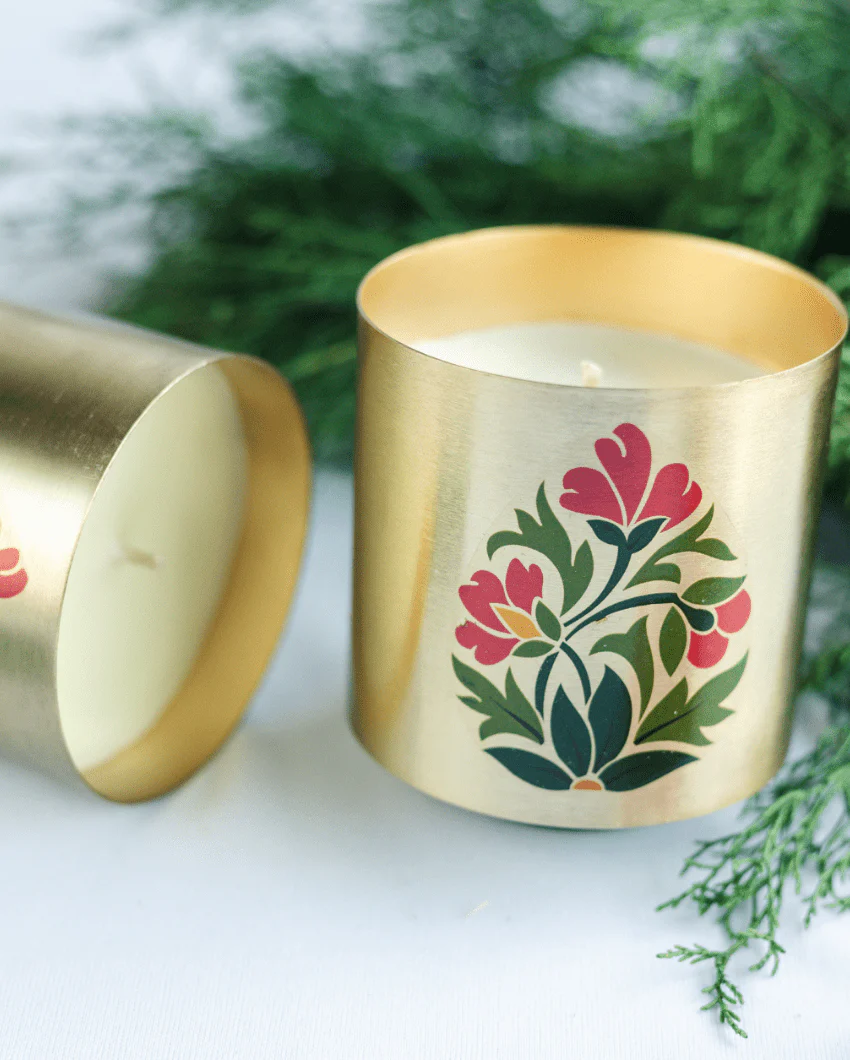 Metallic Jar Candles in Bakul & Parijat Indian Scents- Set of 2 - Image 2